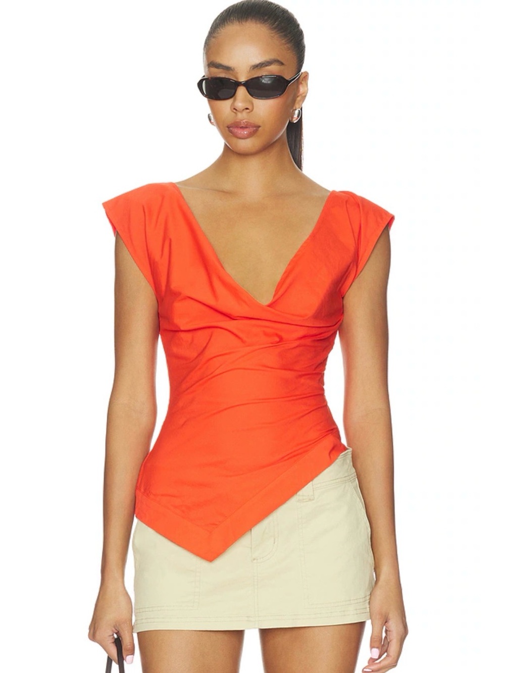 Lovers + Friends Bright Orange V-Neck Draped Top